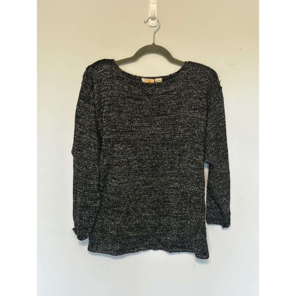 Vintage Liz Claiborne Black Silver Metallic Knit Sweater Scoop Neck Large
